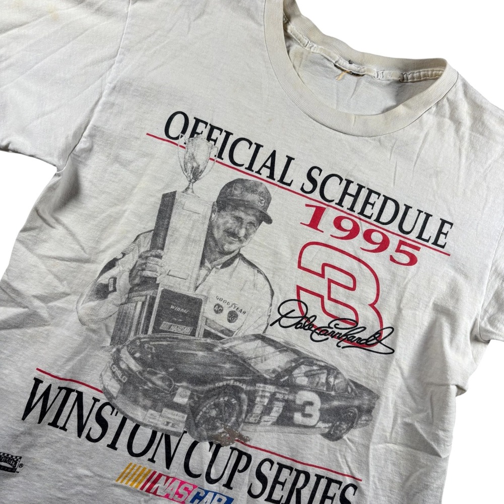 VTG NASCAR T-Shirt Men L White 1995 Winstonβ Cup Dale Earnhardt race Schedule #3